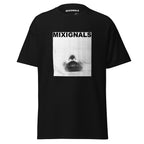 KISS INVERT print on black unisex t-shirt, front view – colour-inverted Xerox scan of lips, dark lips on a pale panel – MIXIGNALS