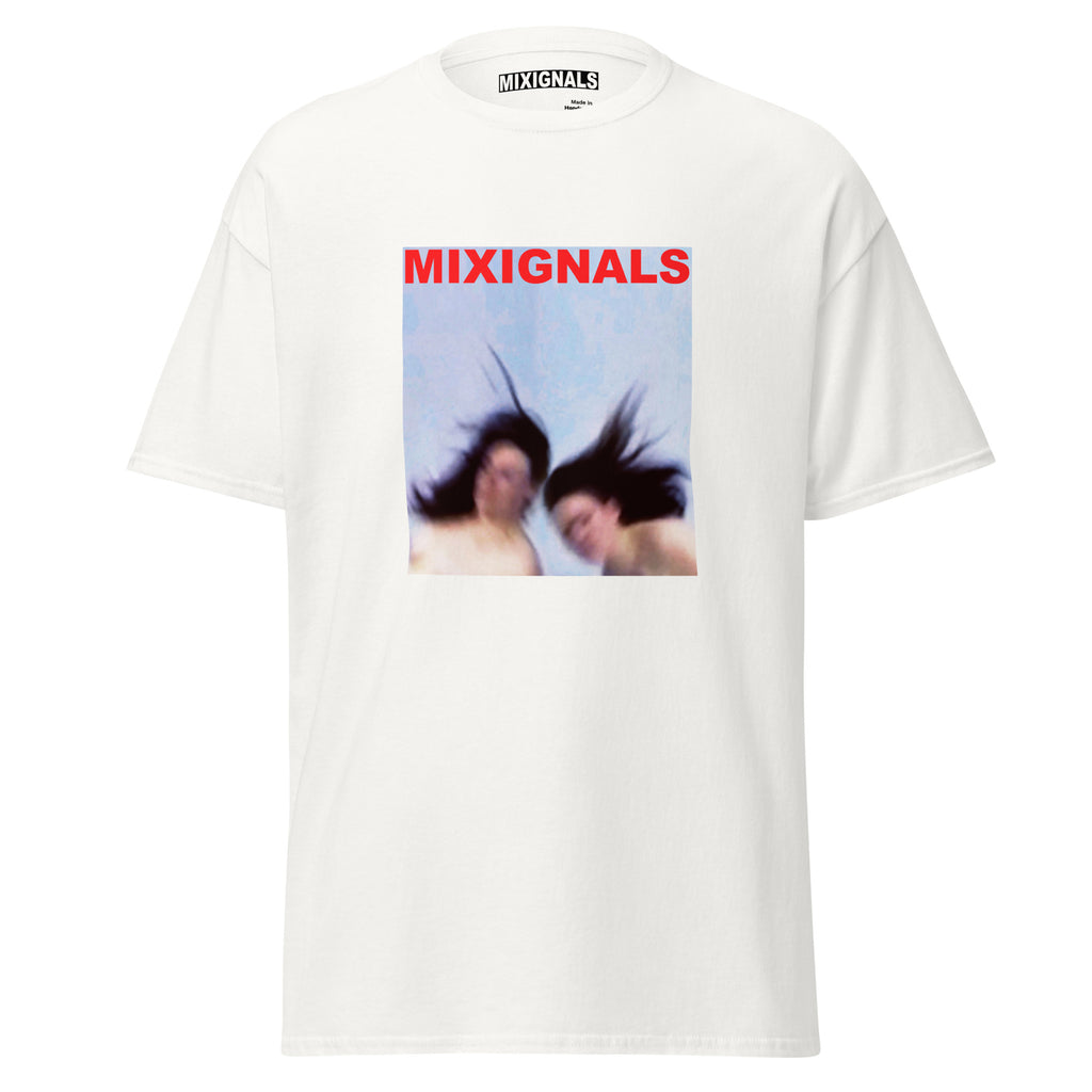 Dreamlike double-figure motion-blur original print artwork used in MIXIGNALS clothing design.