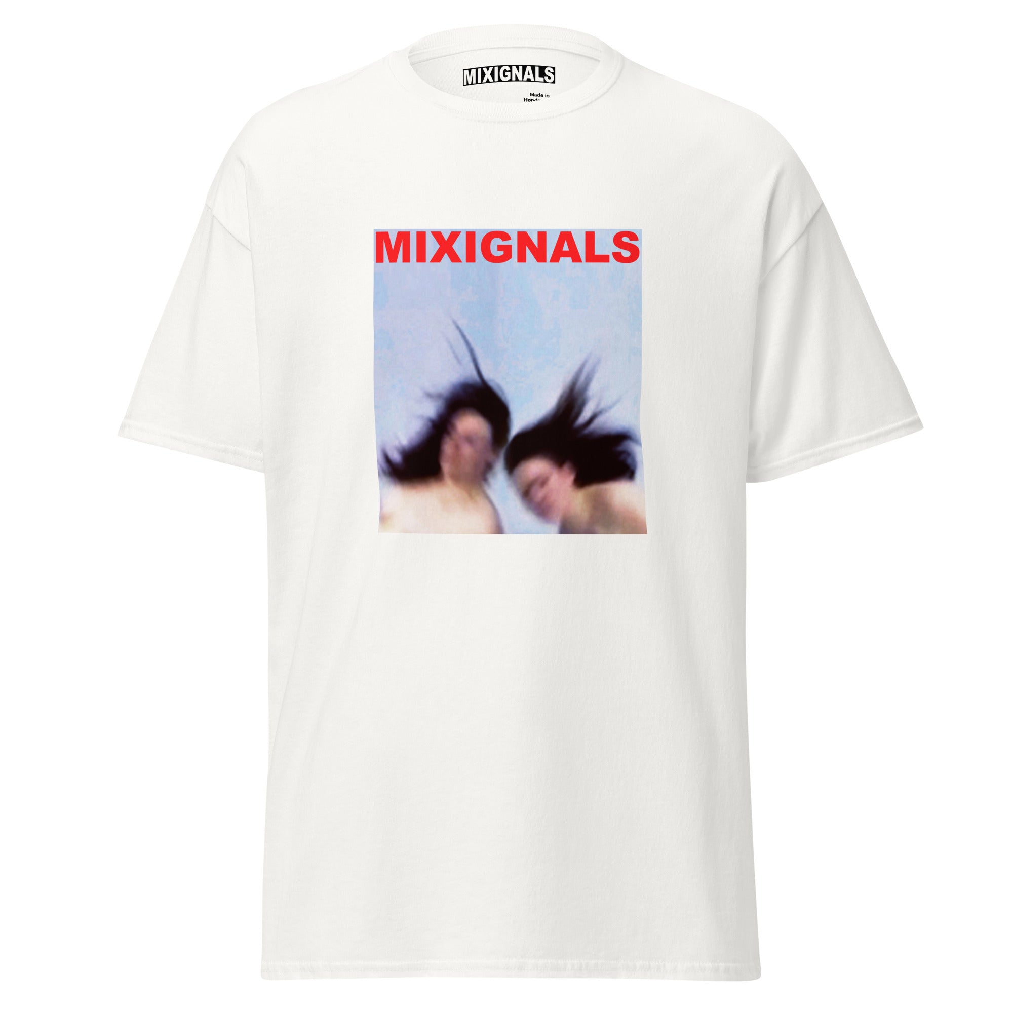 Dreamlike double-figure motion-blur original print artwork used in MIXIGNALS clothing design.